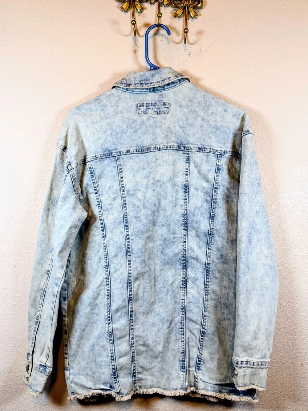 Maurices Faded Light Blue Distressed Denim Jacket. Size S